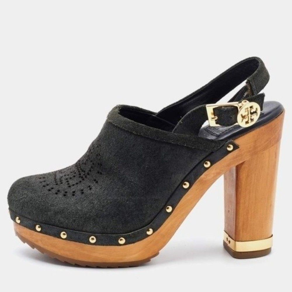 Tory Burch Suede Brayden Slingback Black Clogs